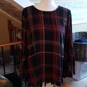 Susan Graver Plaid Top with Bell sleeves